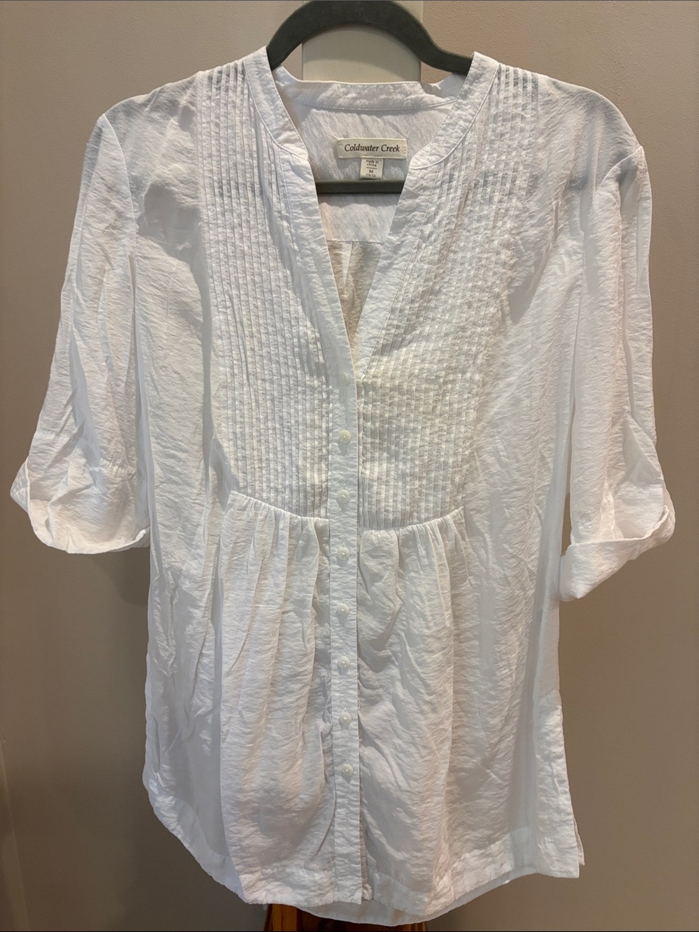 Coldwater Creek White Button-Front Pintuck Blouse